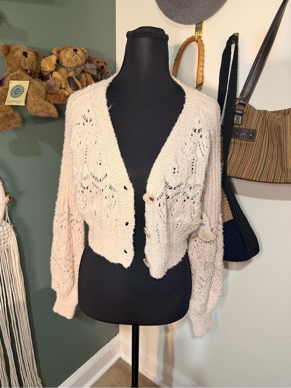 Altar’d State NWT Soft Boho Open Knit Cropped Cardigan XS Oversized